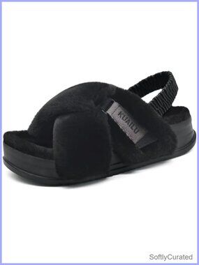 Fuzzy Faux Fur Platform Slippers Arch Support Open Toe Criss Cross